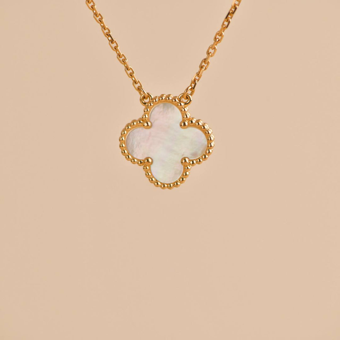 Preowned Van Cleef Vintage Alhambra Mother of Pearl 18K Yellow Gold Pendant Necklace