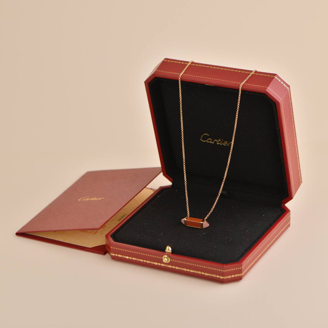 Second Hand Cartier Les Berlingots 18k Rose Gold Pink Chalcedony Pendant Necklace