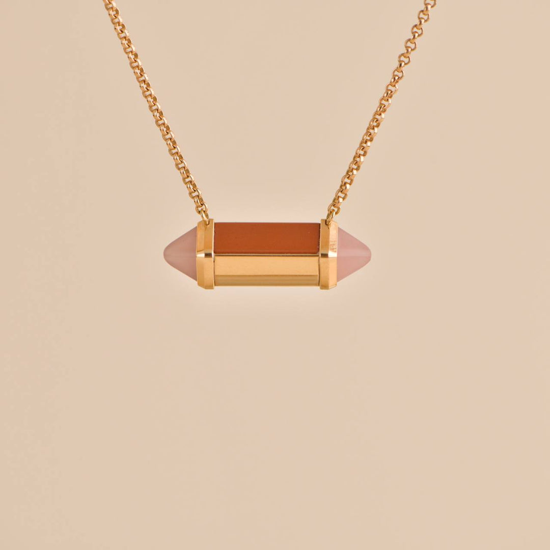 Preowned Cartier Les Berlingots 18k Rose Gold Pink Chalcedony Pendant Necklace