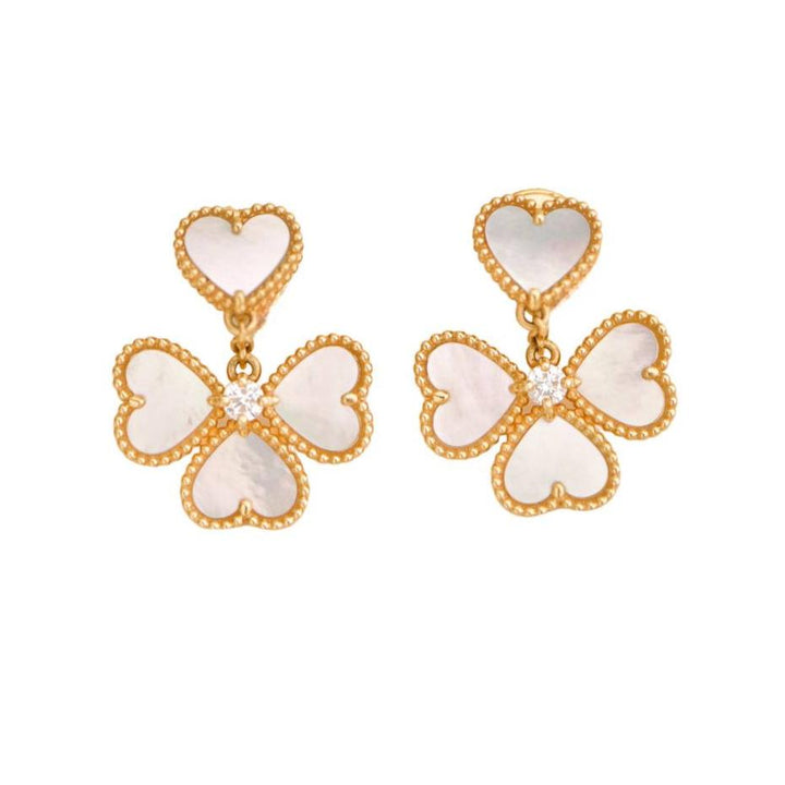 Preloved Van Cleef & Arpels Sweet Heart Diamond Mother of Pearl 18K Gold Earrings 