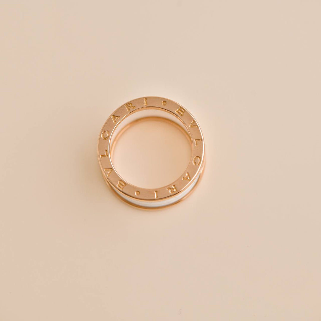 Second Hand Bvlgari B.Zero1 18k Rose Gold White Ceramic Ring 