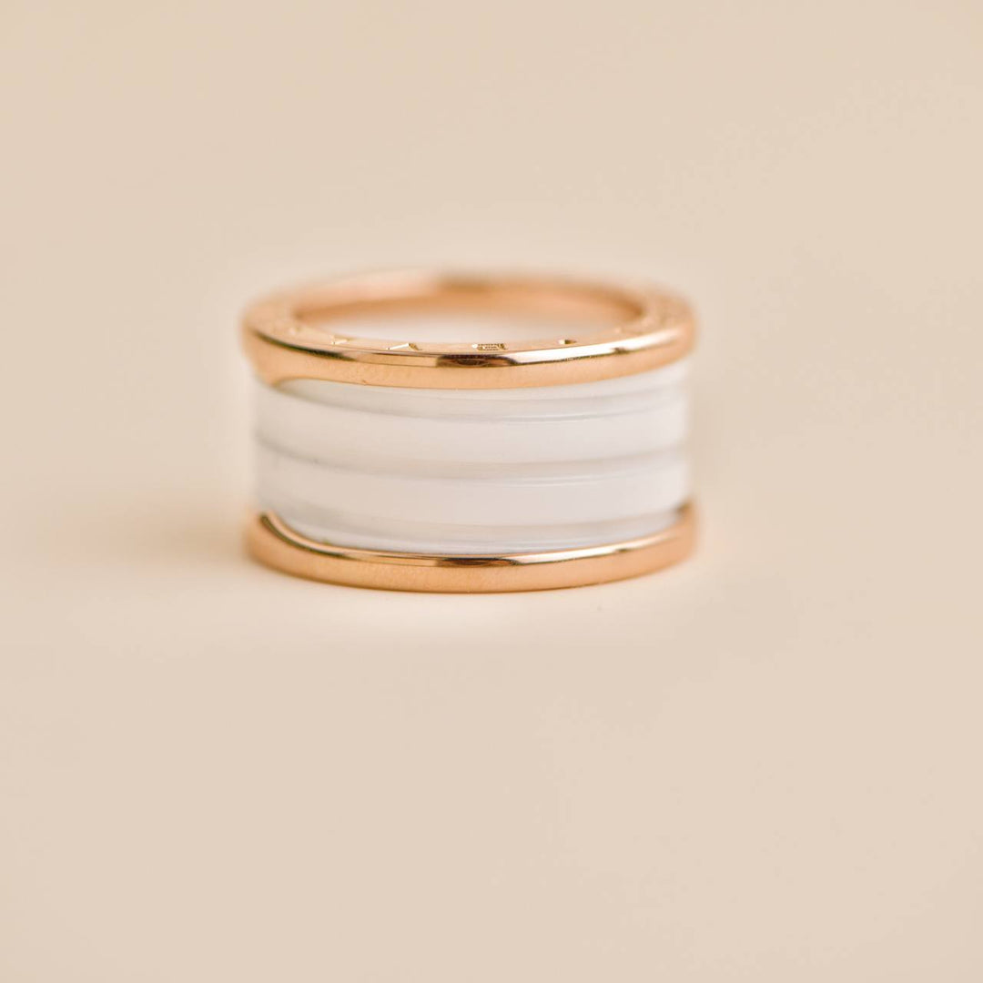 Preowned Bvlgari B.Zero1 18k Rose Gold White Ceramic Ring 