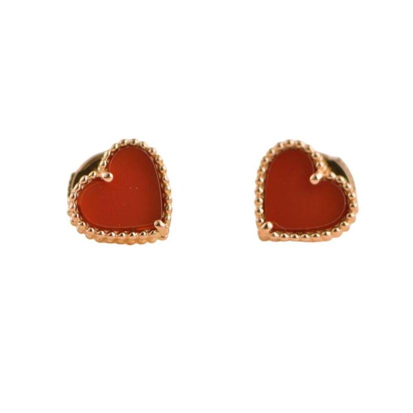 Preloved Van Cleef & Arpels Sweet Alhambra Carnelian Heart 18K Rose Gold Earrings