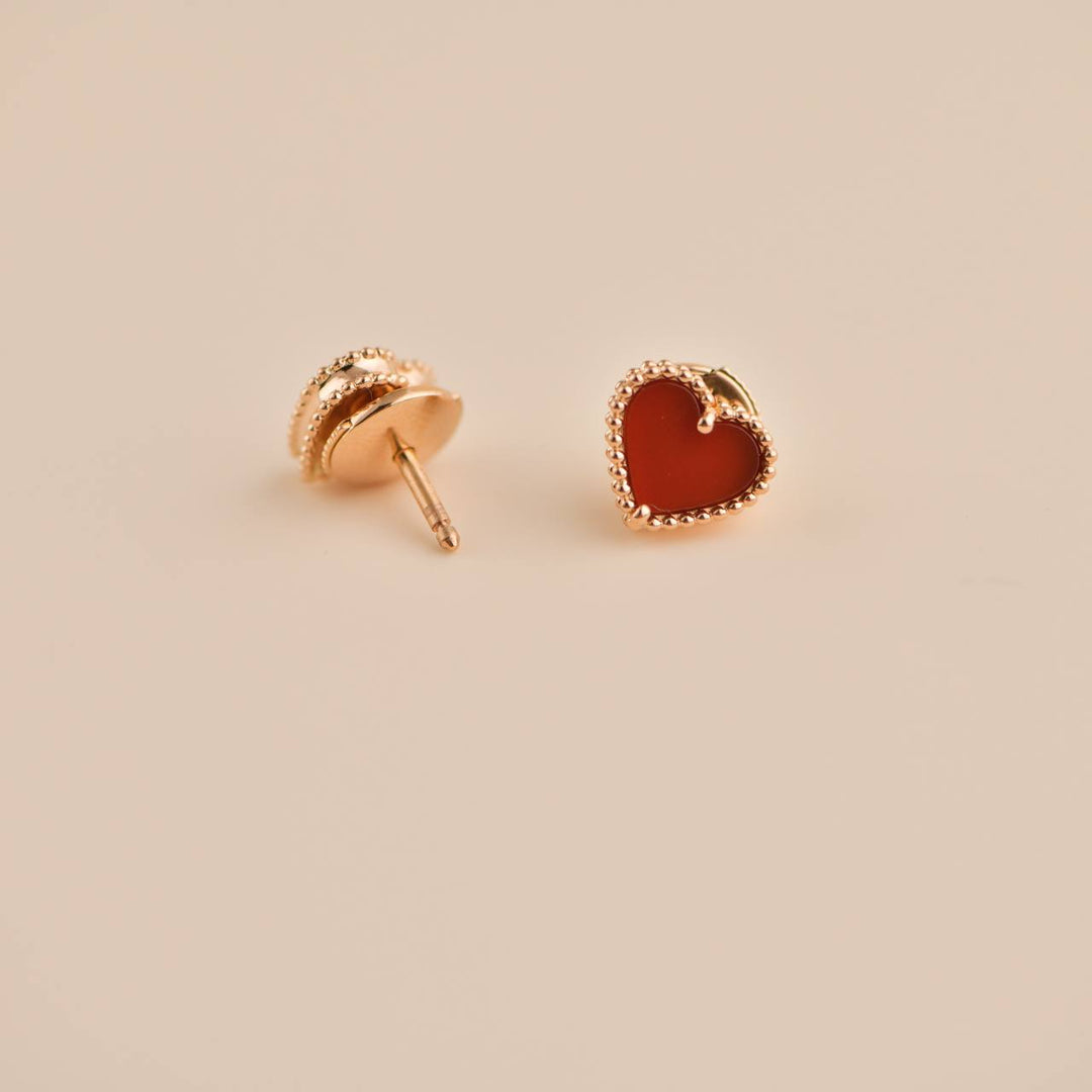 Second Hand Van Cleef & Arpels Sweet Alhambra Carnelian Heart 18K Rose Gold Earrings