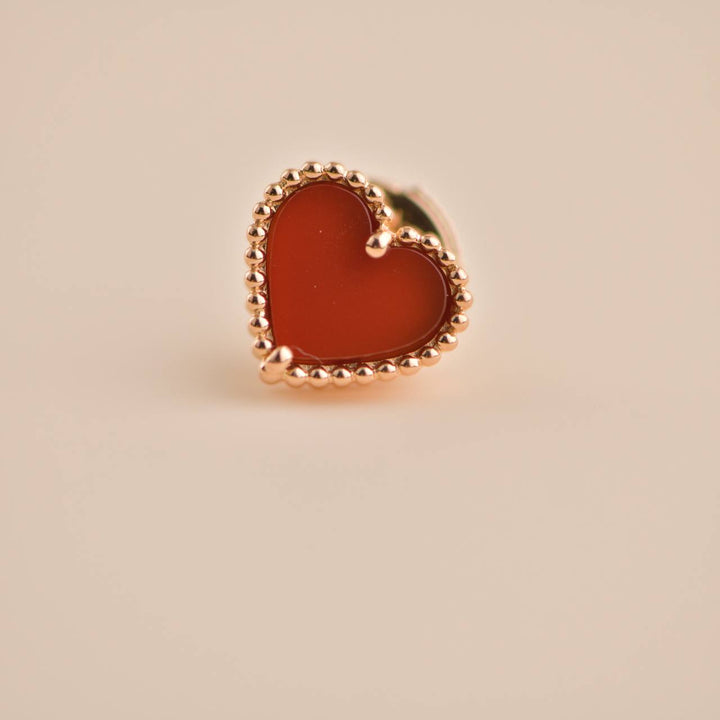 Preloved Van Cleef Sweet Alhambra Carnelian Heart 18K Rose Gold Earrings