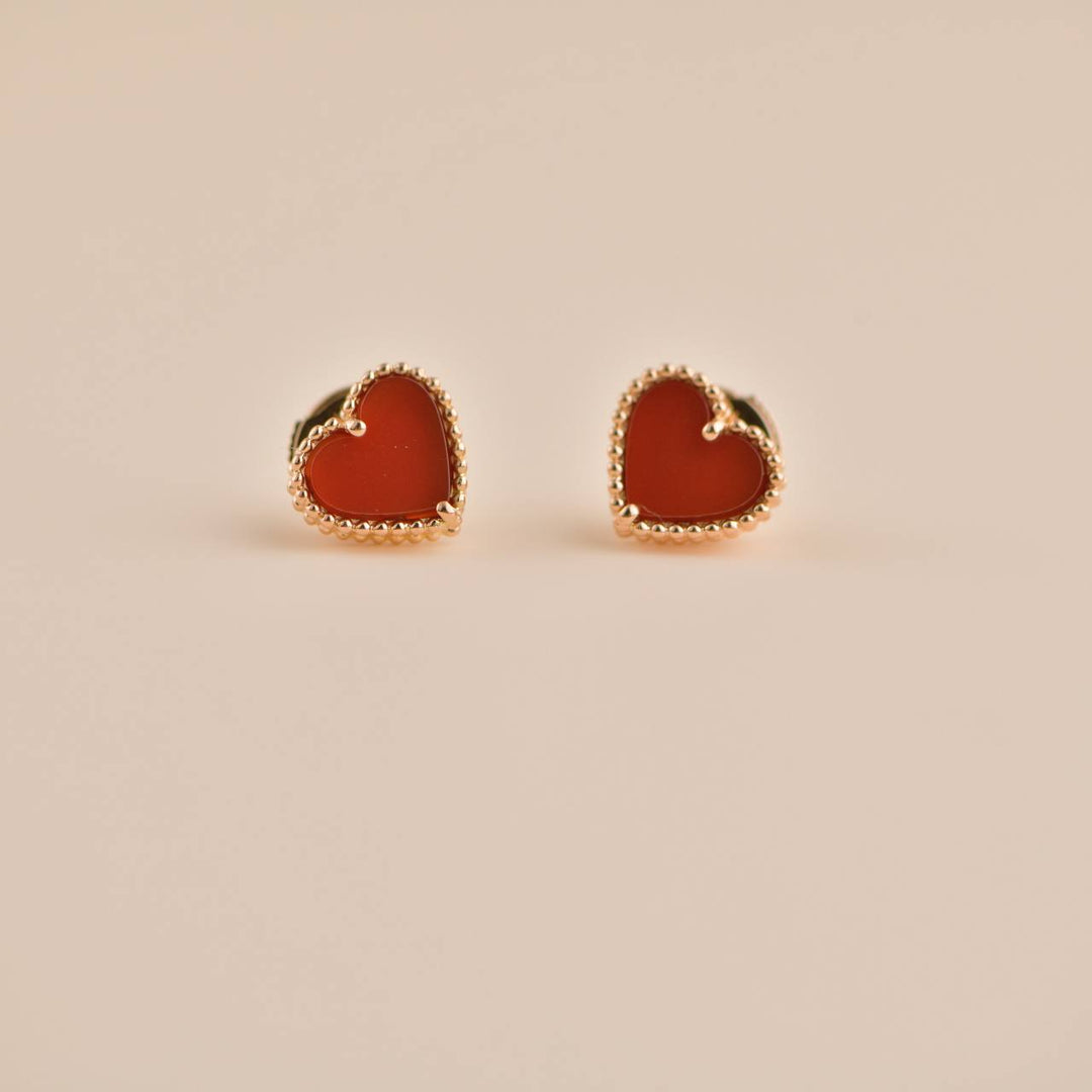 Preowned Van Cleef Sweet Alhambra Carnelian Heart 18K Rose Gold Earrings