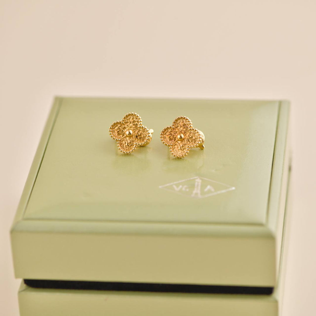 preowned Van Cleef & Arpels Vintage Alhambra Hammered 18K Yellow Gold Earrings