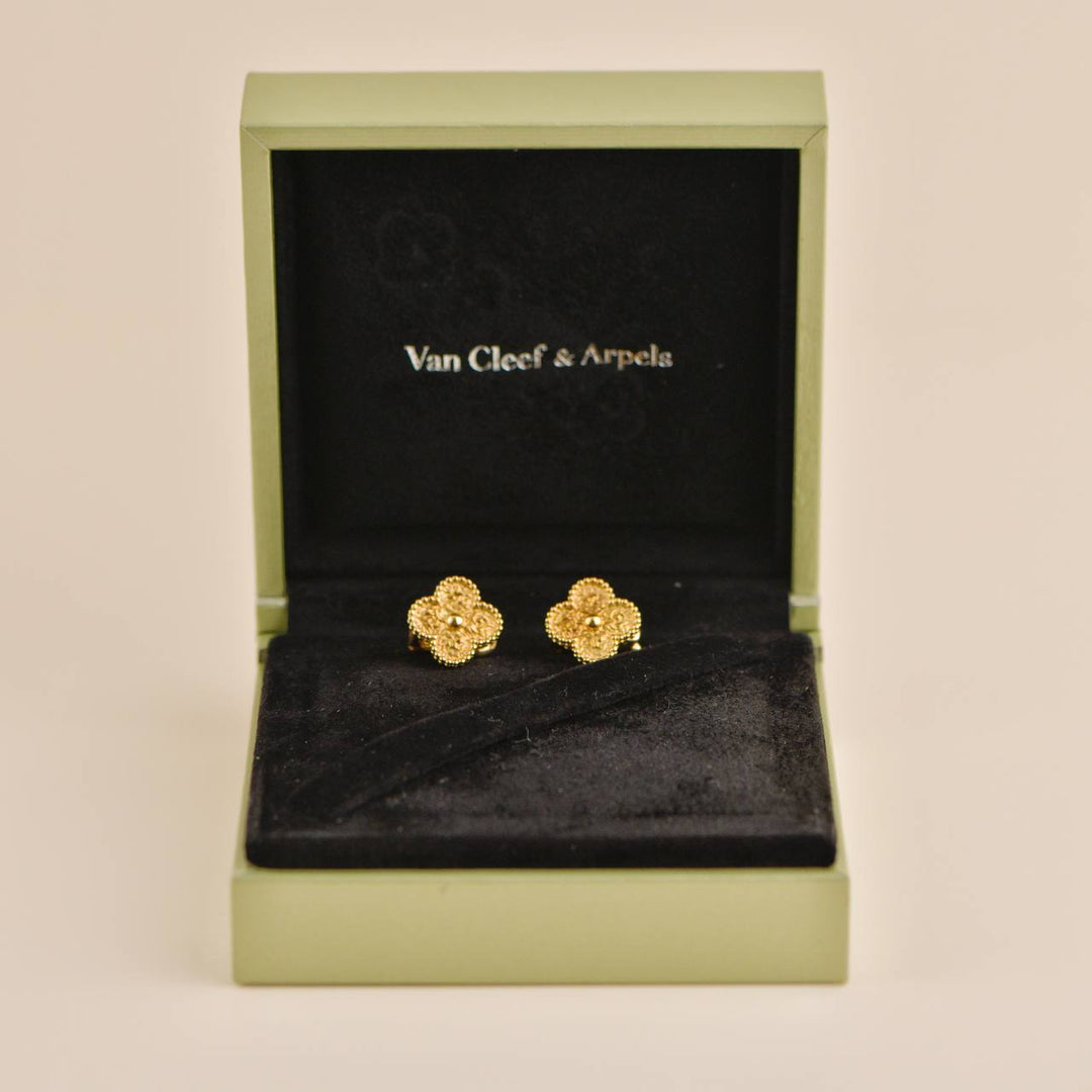 preloved Van Cleef & Arpels Vintage Alhambra Hammered 18K Yellow Gold Earrings