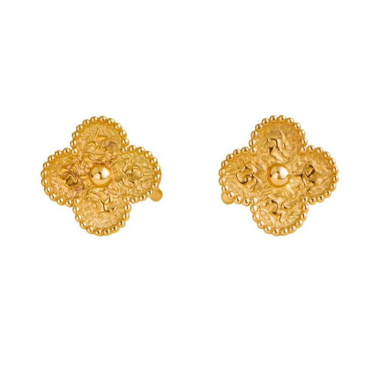 Van Cleef & Arpels Vintage Alhambra Hammered 18K Yellow Gold Earrings