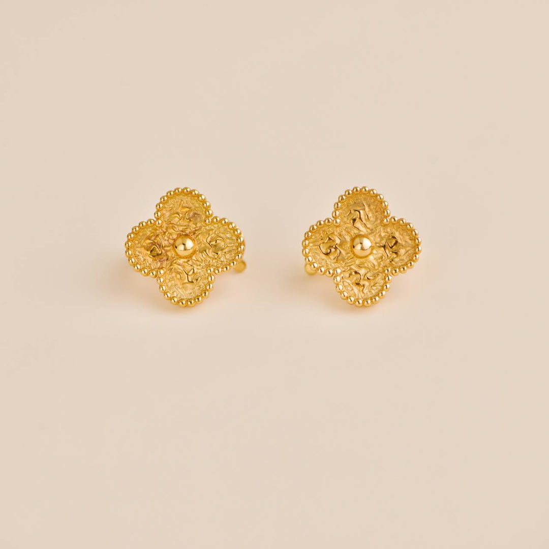 preowned Van Cleef & Arpels Vintage Alhambra Hammered 18K Yellow Gold Earrings