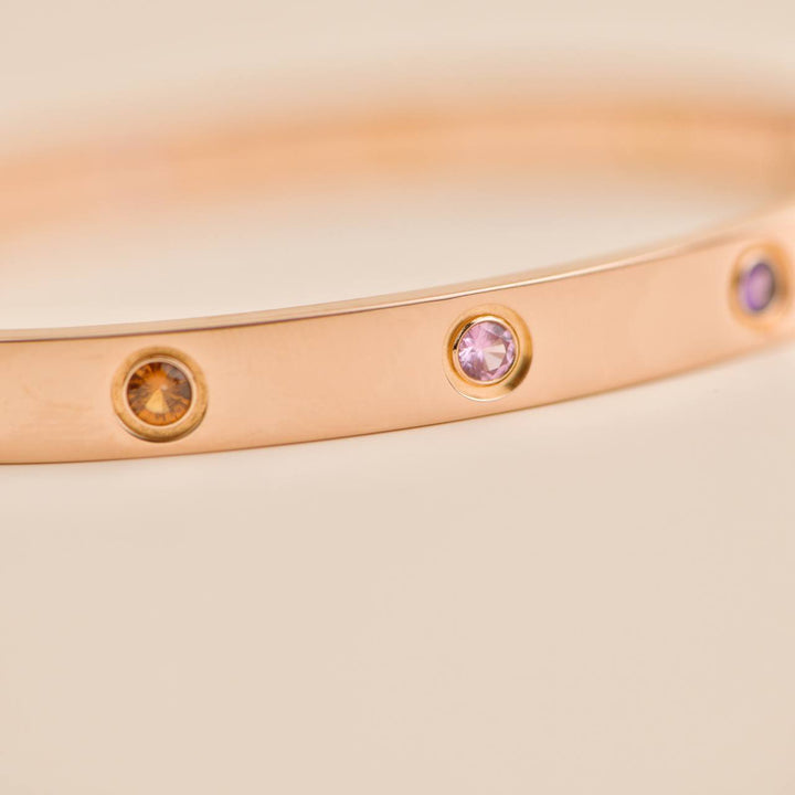 Preowned Cartier Love Rainbow Multi Gem 18k Rose Gold Bracelet Size 18