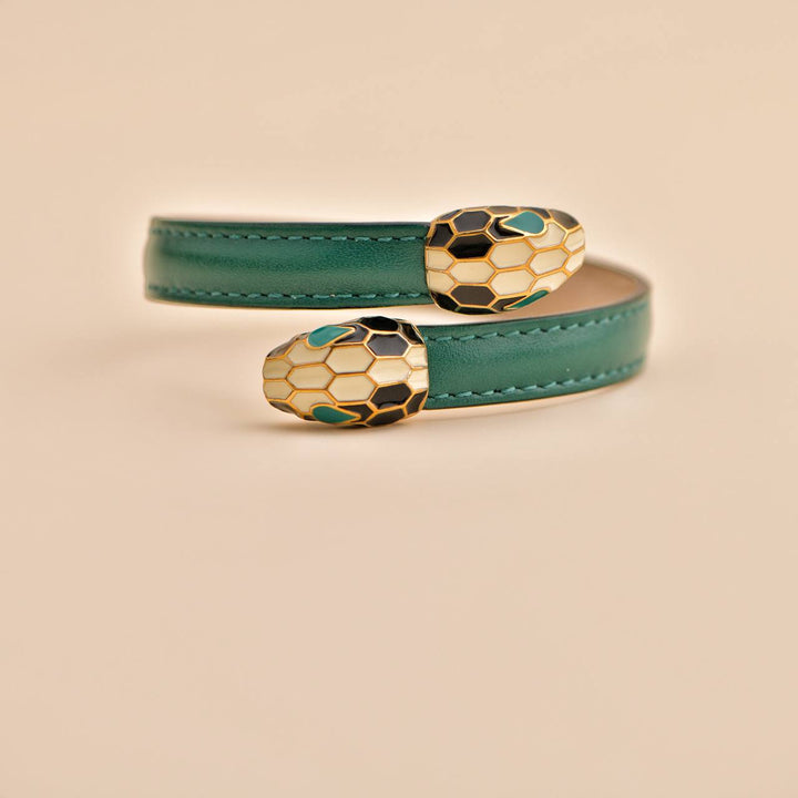 Second Hand Bvlgari Serpenti Forever Enamel Green Leather Bracelet