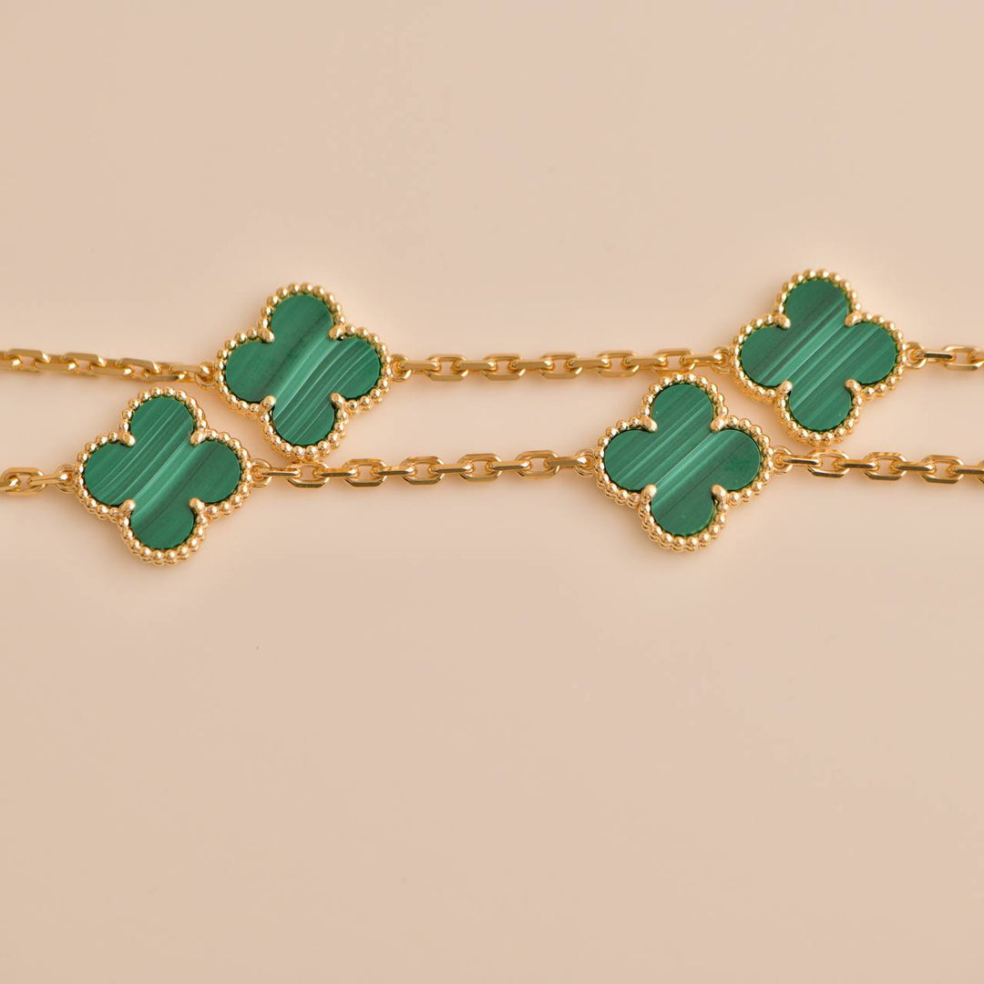 Preowned Van Cleef 10 Motif Malachite 18k Yellow Gold Necklace