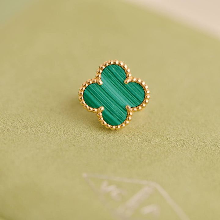 Preloved Van Cleef Vintage Alhambra  Malachite 18K Yellow Gold Earrings