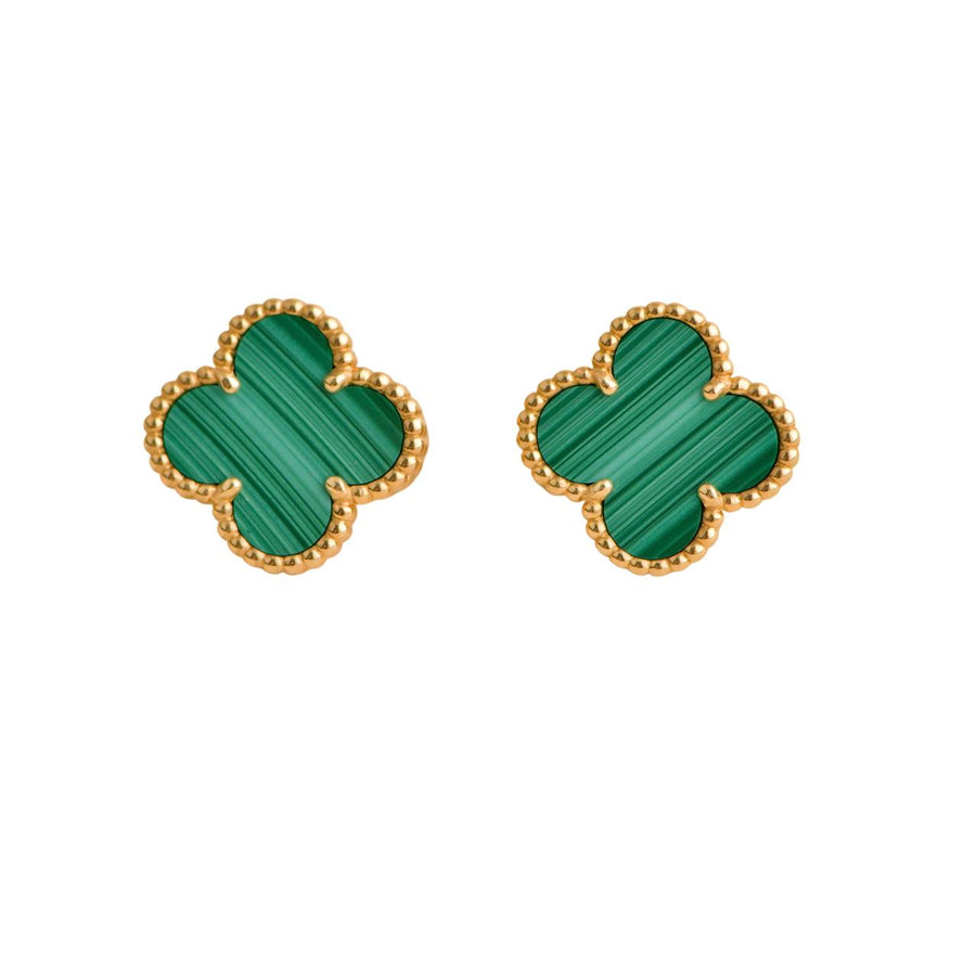 Preloved Van Cleef & Arpels Vintage Alhambra  Malachite 18K Yellow Gold Earrings