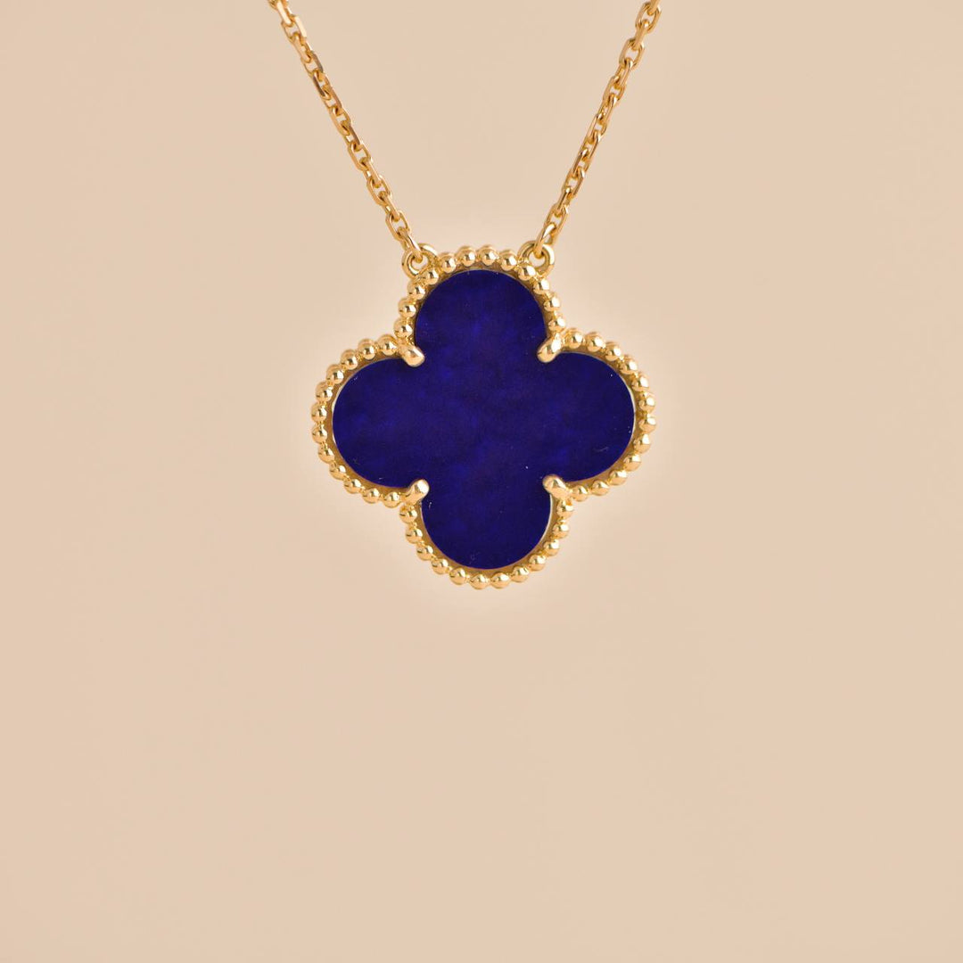 Van Cleef & Arpels Alhambra Vendome Edition Blue Sevres Porcelain 18K Yellow Gold Necklace