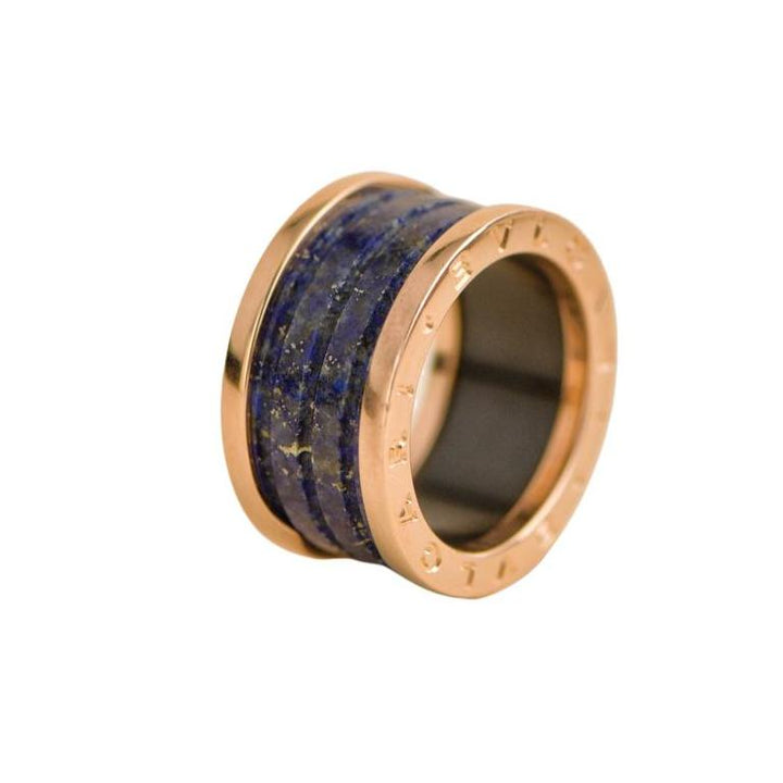 Bvlgari B.Zero1 Large Lapis Lazuli Rose Gold Ring Size 55