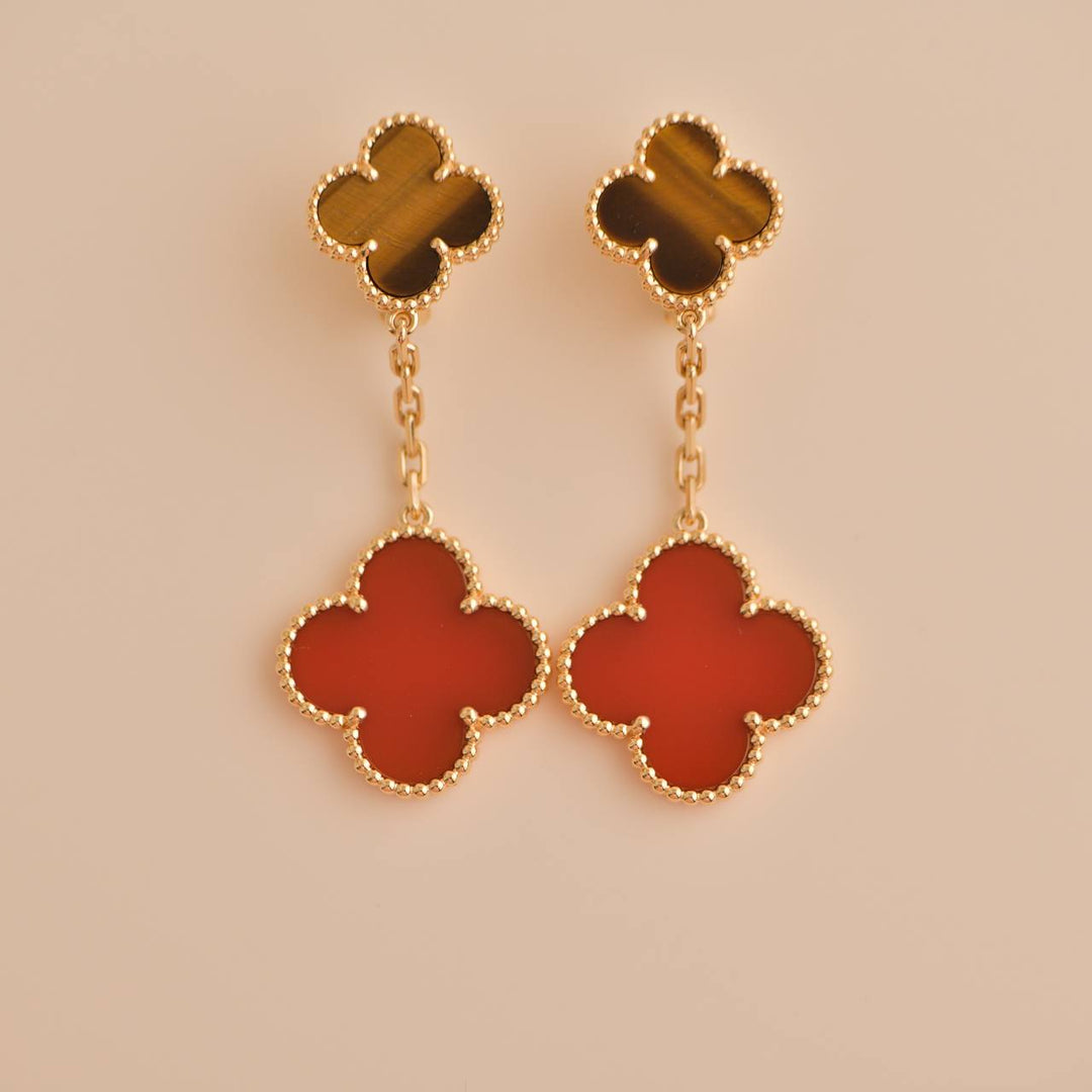 preowned Van Cleef & Arpels Magic Alhambra Carnelian and Tiger Eye 2 Motifs Earrings