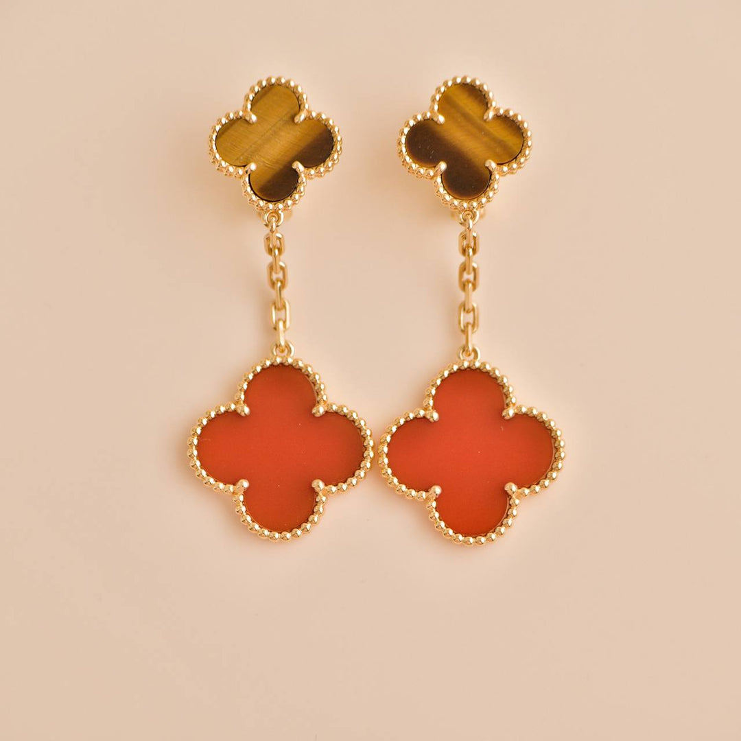 preowned Van Cleef & Arpels Magic Alhambra Carnelian and Tiger Eye 2 Motifs Earrings