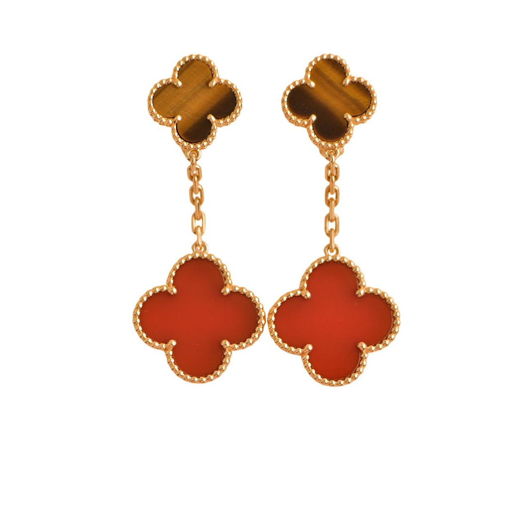 Van Cleef & Arpels Magic Alhambra Carnelian and Tiger Eye 2 Motifs Earrings