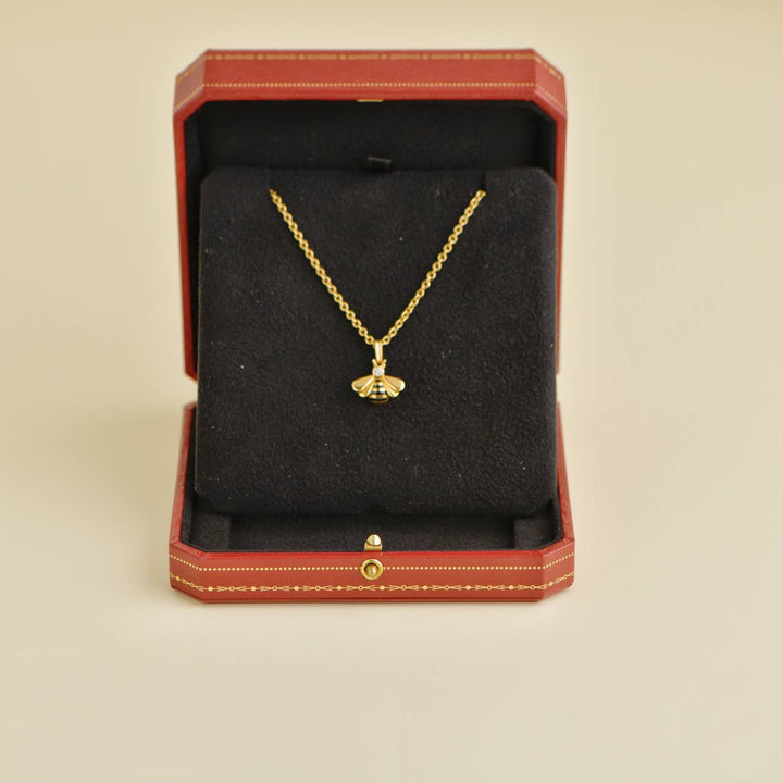 Preowned Cartier Diamond and Enamel Bee 18K Yellow Gold Pendant Necklace