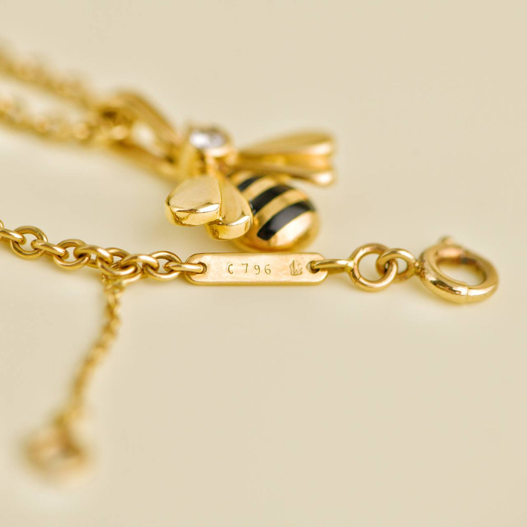 Cartier Diamond and Enamel Bee 18K Yellow Gold Pendant Necklace