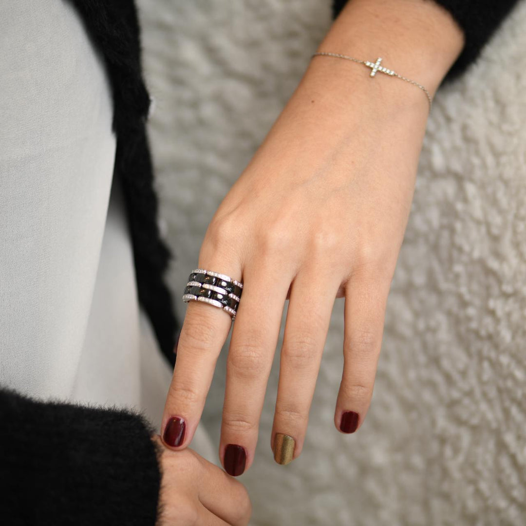 Chanel Ultra Diamond Black Ceramic White Gold Flex Ring Size 58