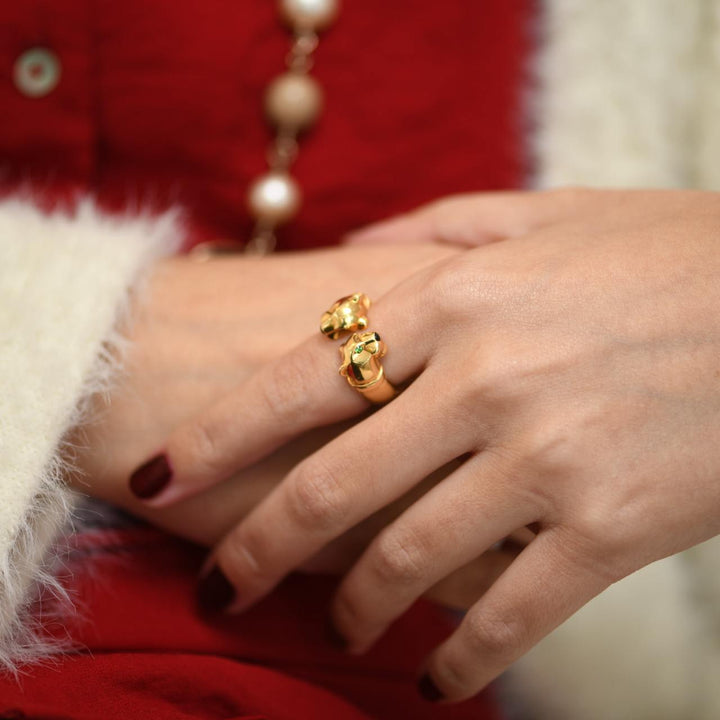 Cartier Panthère Double Panther Head 18K Yellow Gold Ring Size 52