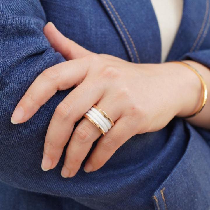 Rose Gold Bvlgari B Bvlgari 18k Rose Gold White Ceramic Ring Size 55