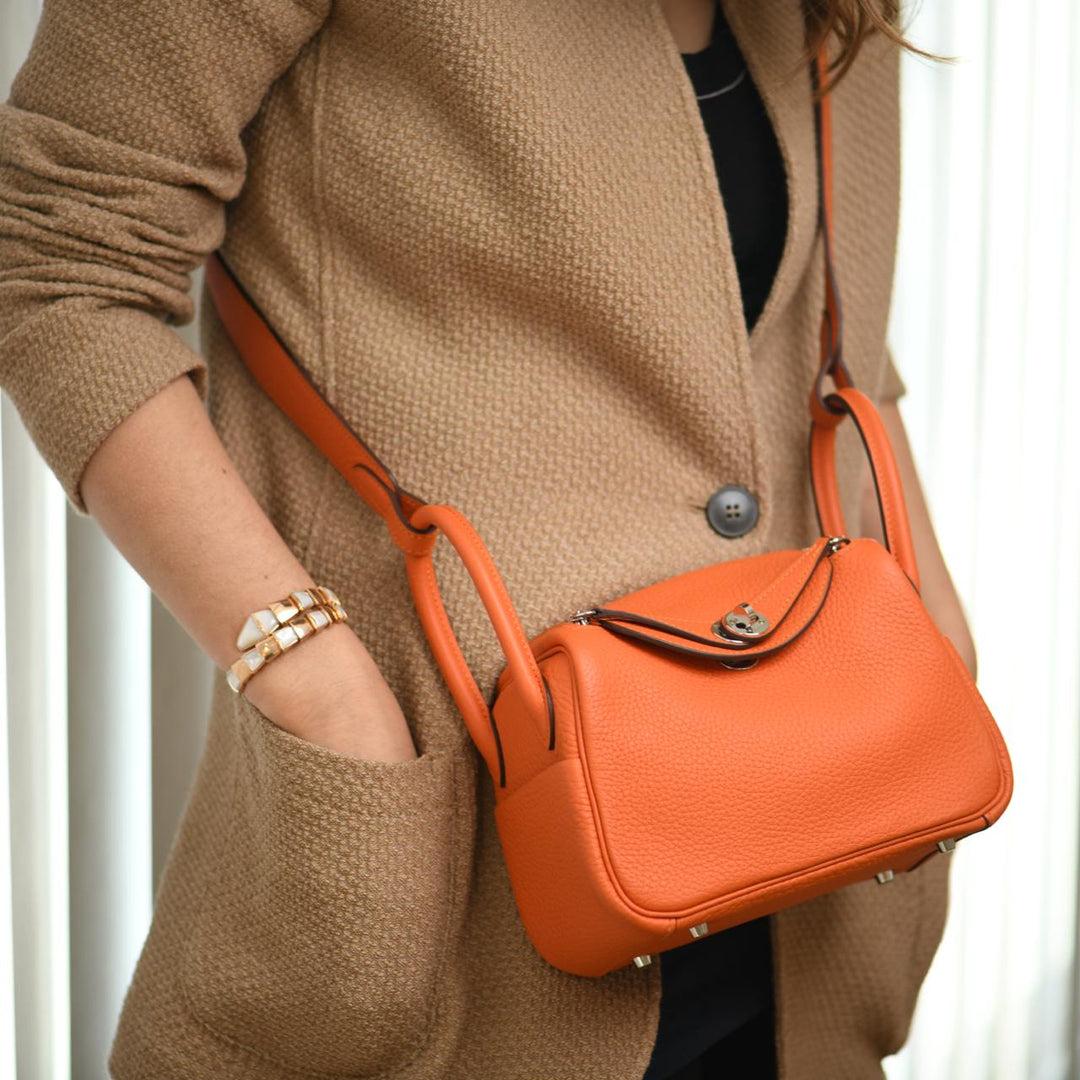 Hermès Mini Lindy 20 Orange Clemence Leather Palladium Hardware