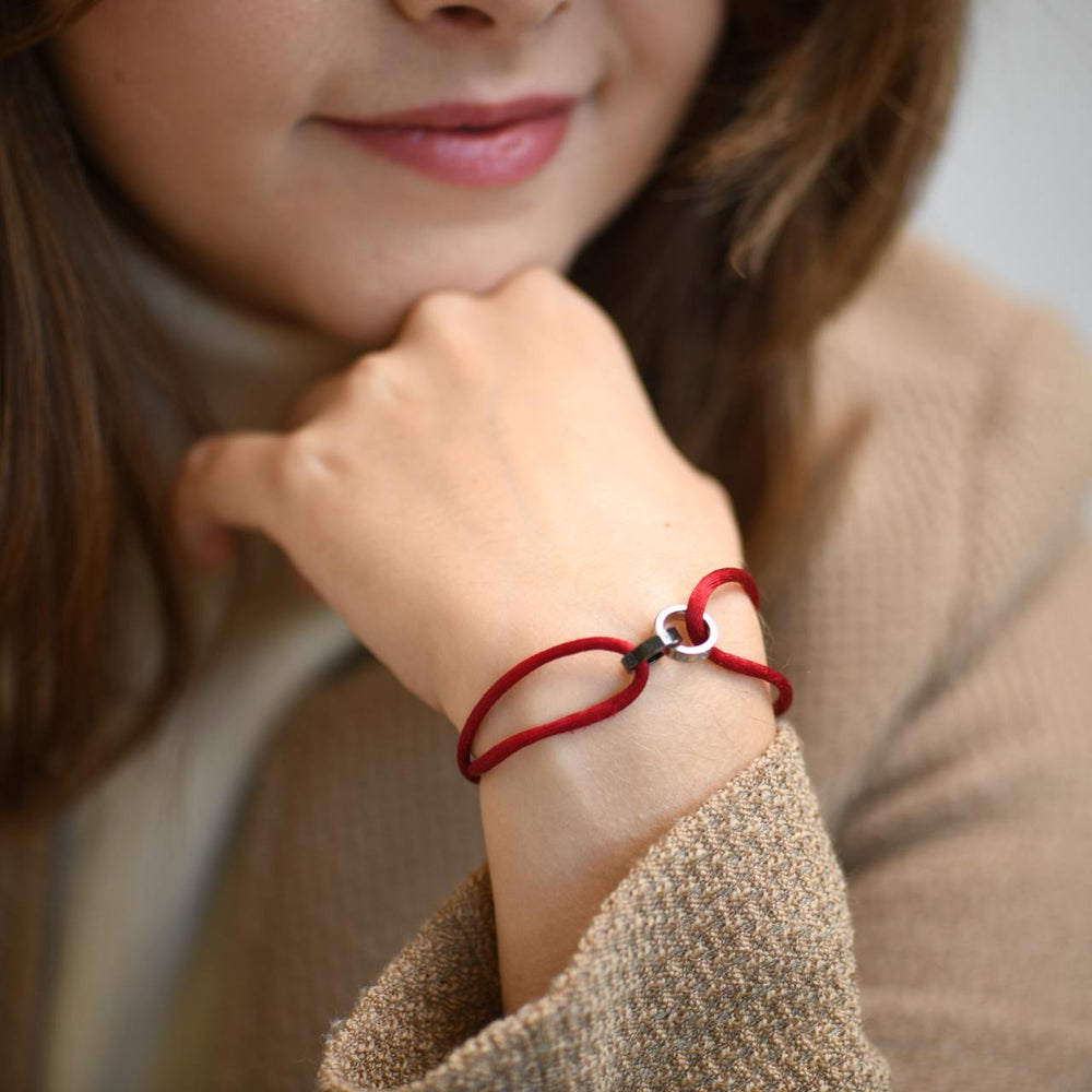Cartier Love 4 Diamond 18K White Gold Sevres Porcelain Red Silk Cord Bracelet