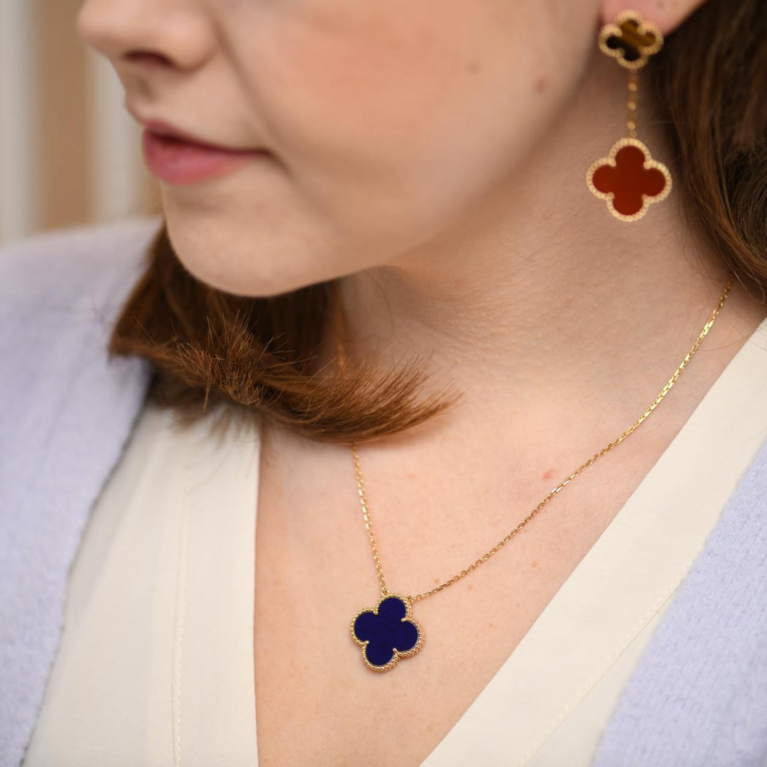 Van Cleef & Arpels Alhambra Vendome Edition Blue Sevres Porcelain 18K Yellow Gold Necklace