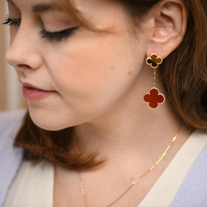 preowned Van Cleef & Arpels Magic Alhambra Carnelian and Tiger Eye 2 Motifs Earrings