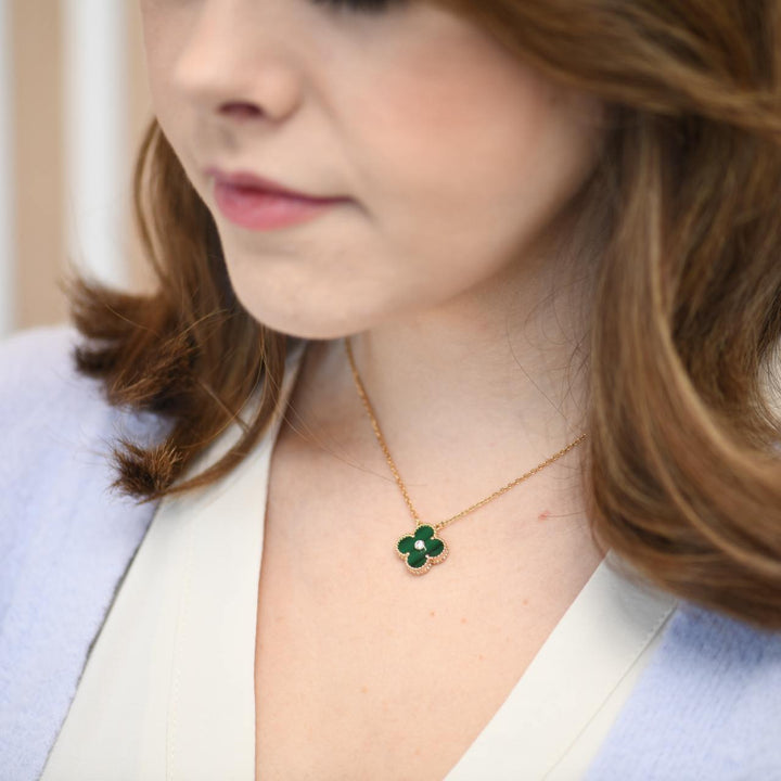 Used Van Cleef & Arpels Vintage Alhambra Malachite Diamond 2013 Holiday Pendant Necklace