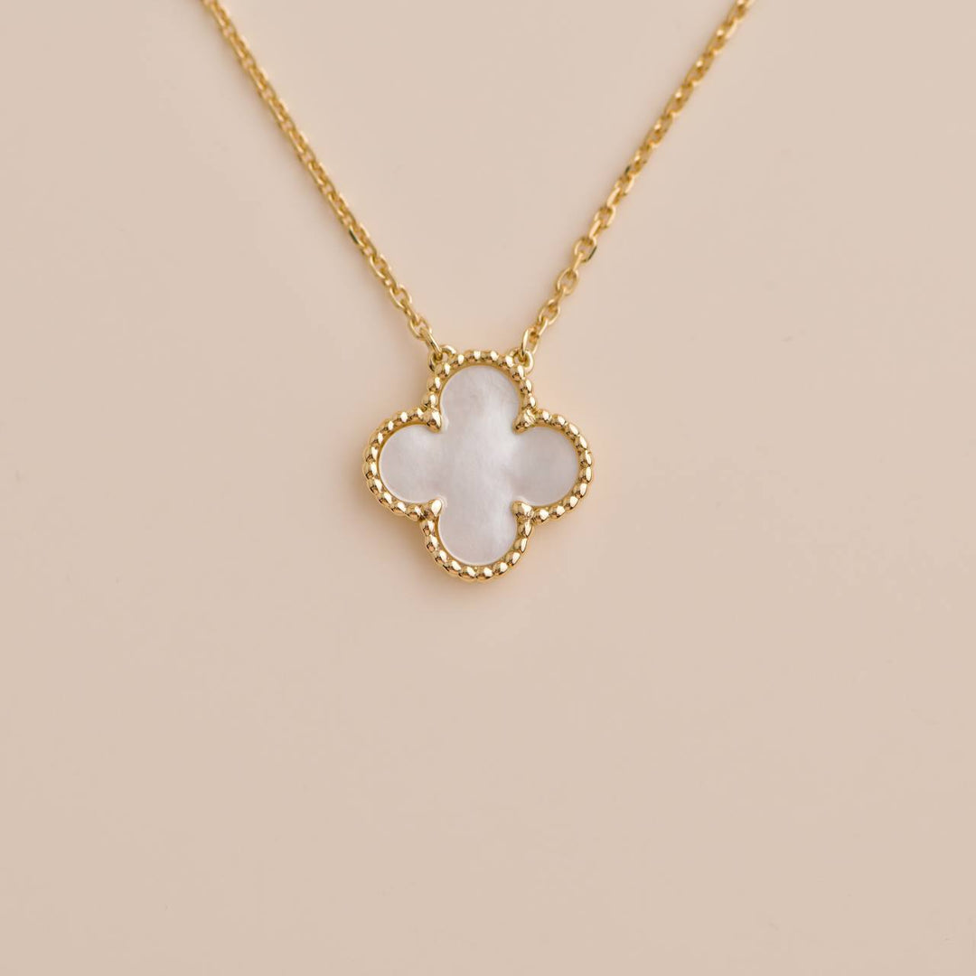 Preowned Van Cleef Vintage Alhambra Mother of Pearl 18K Yellow Gold Pendant Necklace