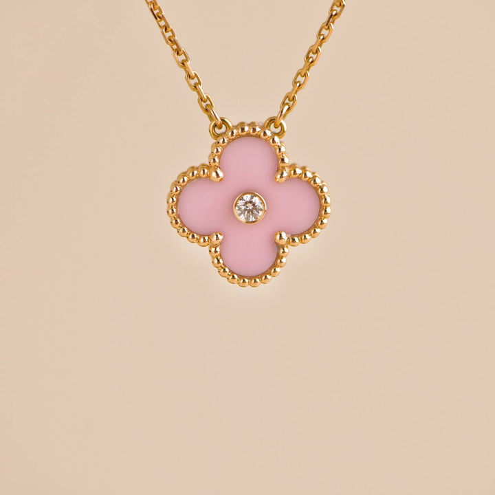 Second Hand Van Cleef & Arpels Vintage Alhambra 2015 Diamond Pink Sèvres Porcelain Holiday Pendant