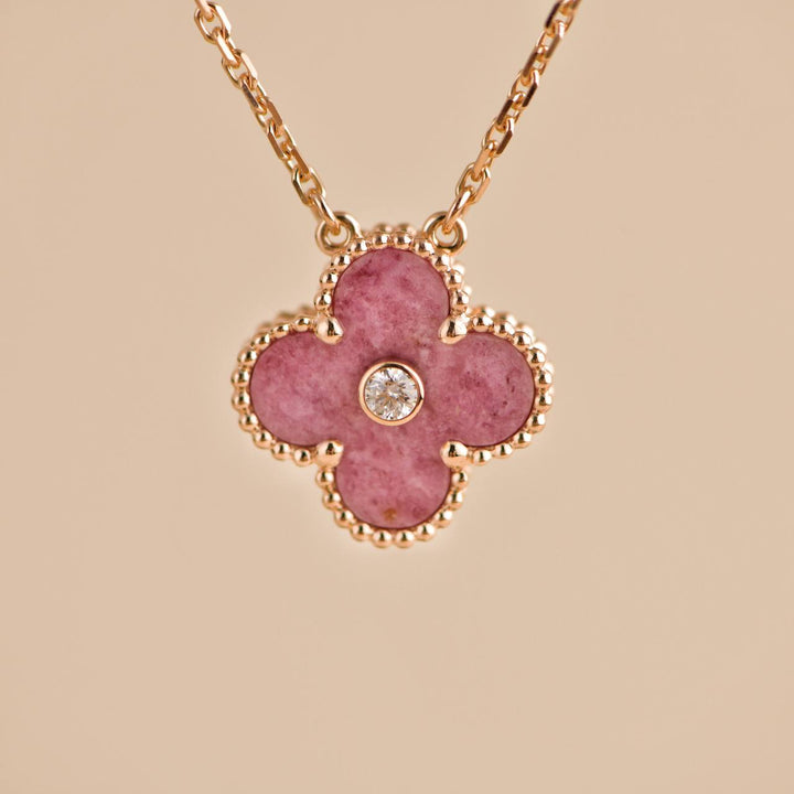 Van Cleef & Arpels Vintage Alhambra Rhodonite Diamond Rose Gold 2021 Holiday Pendant