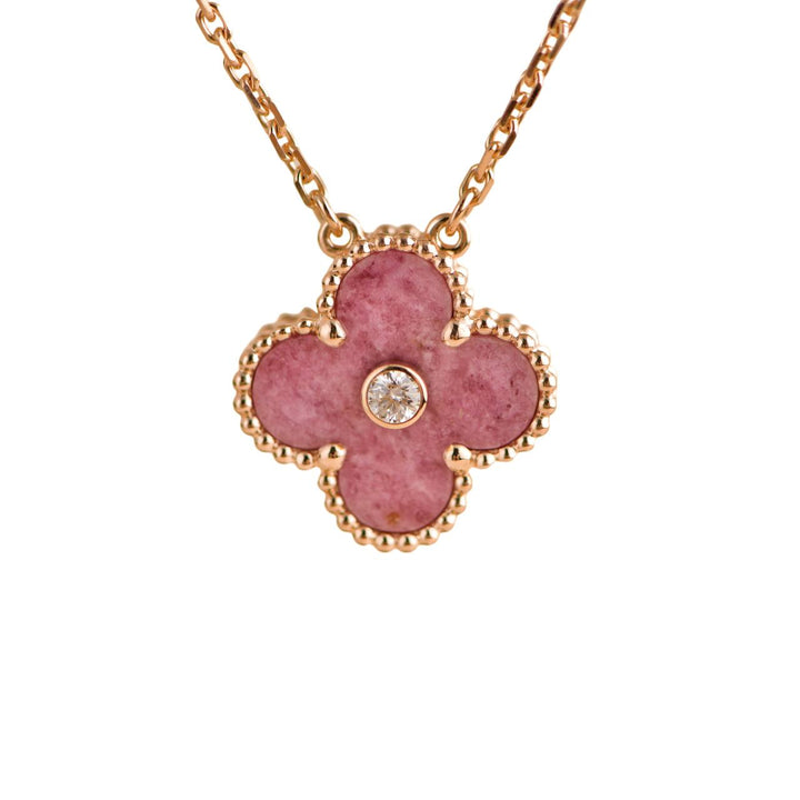 Van Cleef & Arpels Vintage Alhambra Rhodonite Diamond Rose Gold 2021 Holiday Pendant