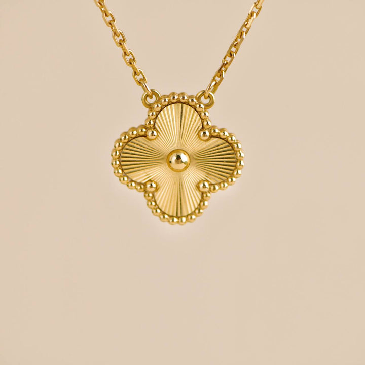 Second Hand Van Cleef Vintage Alhambra Guilloché 18K Yellow Gold Pendant Necklace