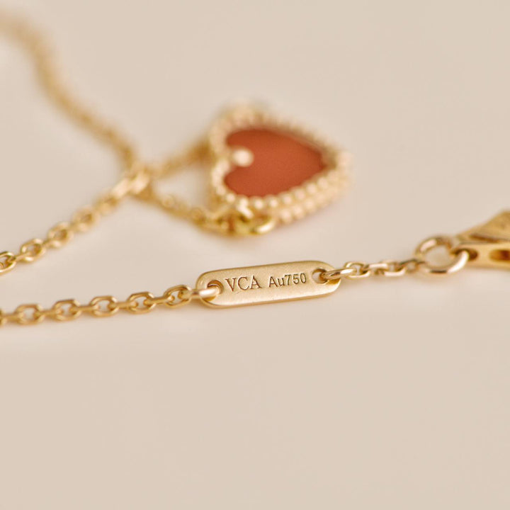 Van Cleef & Arpels Sweet Alhambra Carnelian Heart 18K Rose Gold Bracelet