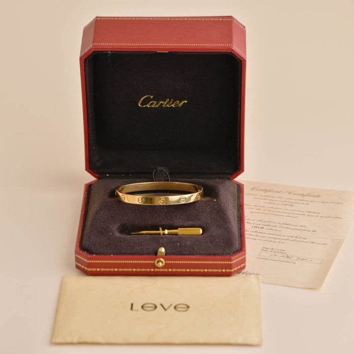 Preowned Cartier Love 18k Yellow Gold Bracelet Size 18