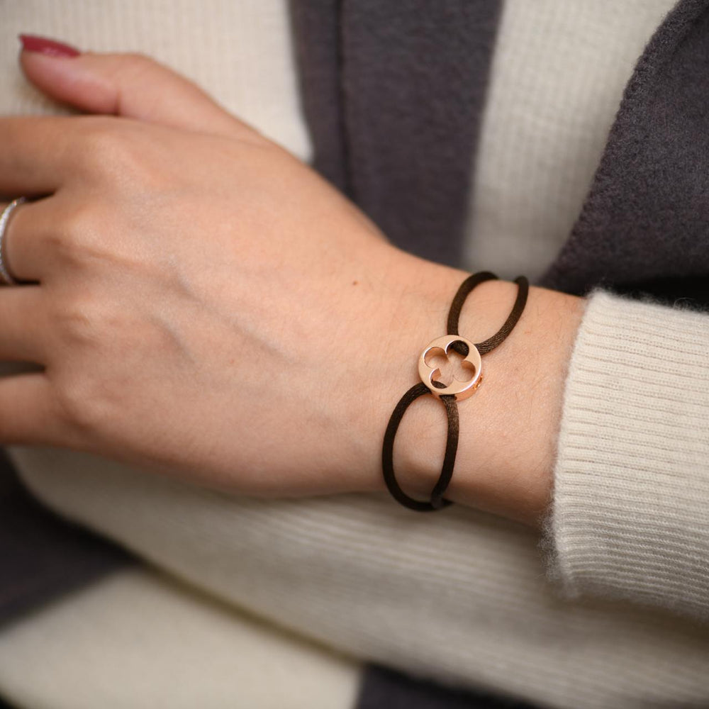 Second Hand Louis Vuitton Empreinte 18K Rose Gold Brown Cord Bracelet