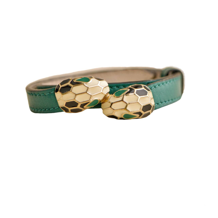 Preloved Bvlgari Serpenti Forever Enamel Green Leather Bracelet Size M