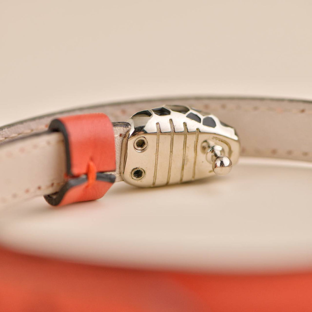 Second Hand Bvlgari Serpenti Forever Enamel Orange Leather Bracelet