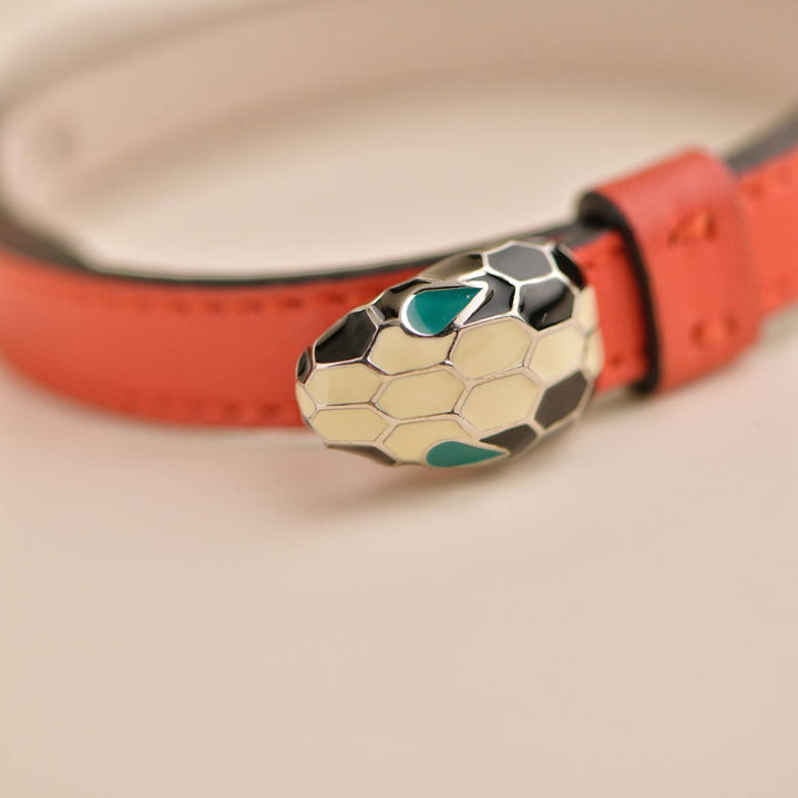 Preowned Bvlgari Serpenti Forever Enamel Orange Leather Bracelet