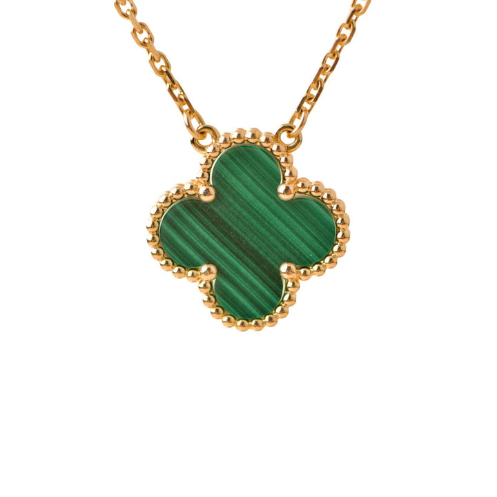 Preloved Van Cleef & Arpels Vintage Alhambra Malachite 18K Yellow Gold Pendant Necklace