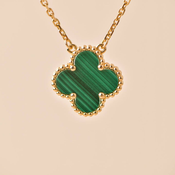 Preloved VCA Vintage Alhambra Malachite 18K Yellow Gold Pendant Necklace 