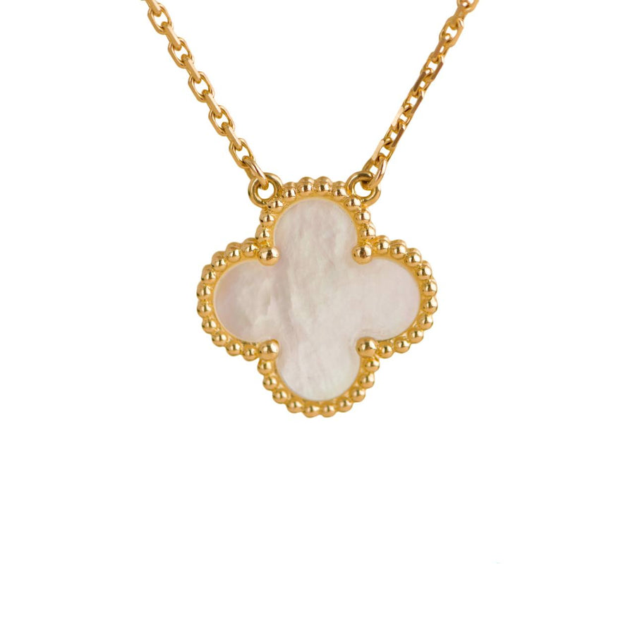 Preloved Van Cleef & Arpels Vintage Alhambra Mother of Pearl 18K Yellow Gold Pendant Necklace