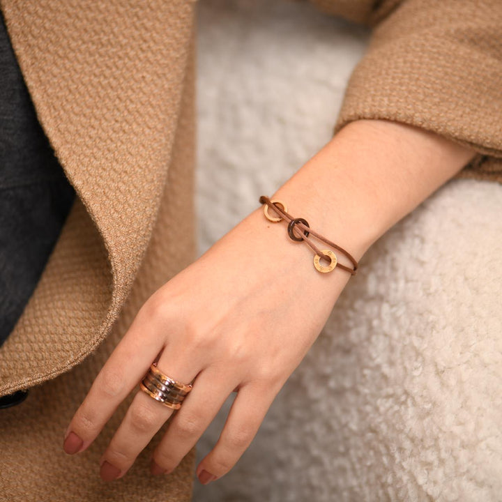 Used Cartier Love 18k Yellow Rose 4 Diamond Sèvres Porcelain Brown Cord Bracelet
