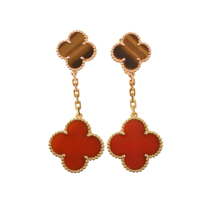 Van Cleef & Arpels Magic Alhambra Carnelian and Tiger Eye 2 Motifs Earrings